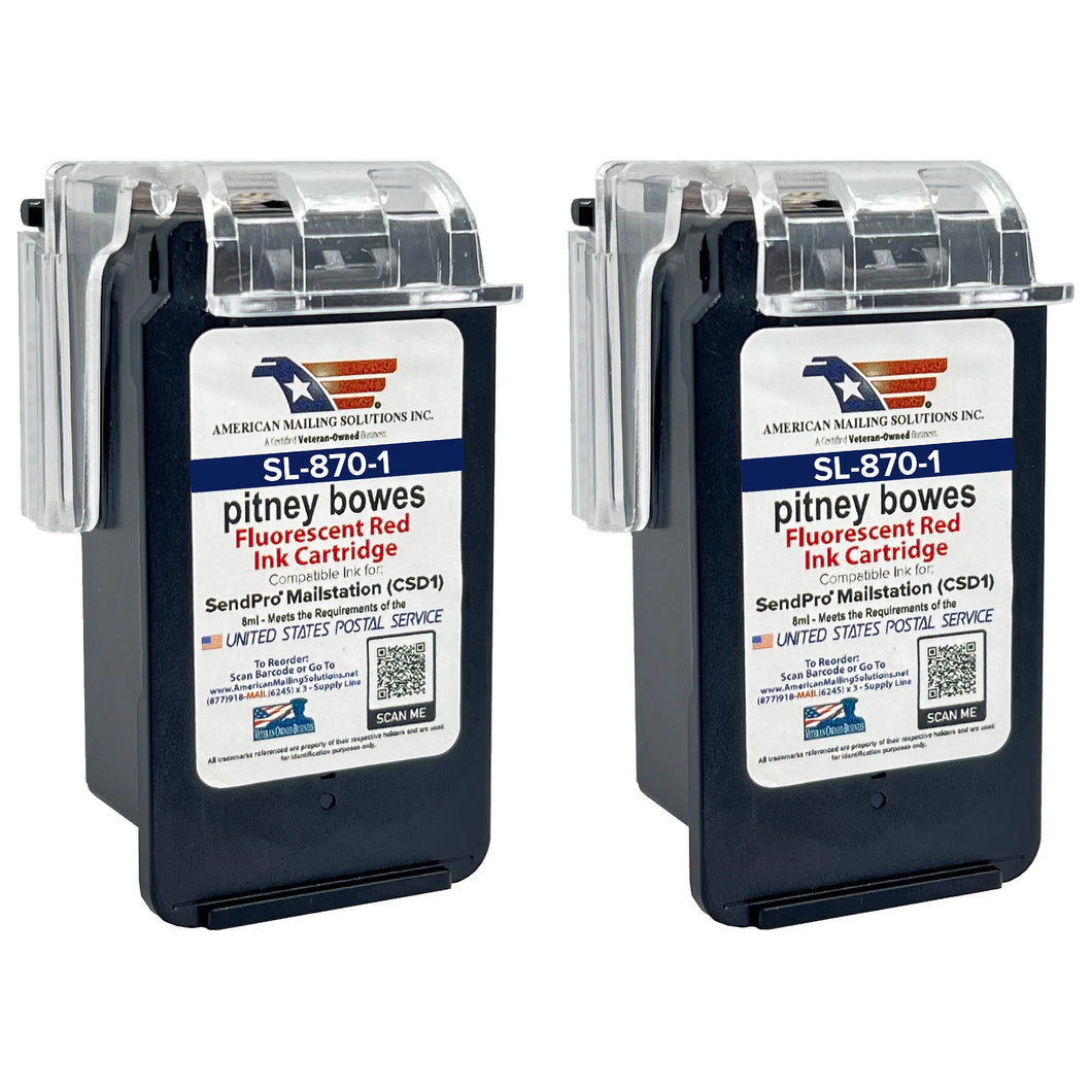 2-Pack | Pitney Bowes SL-870-1 Red Fluorescent Ink Cartridge for SendPro Mailstation (CSD1) Postage Meter